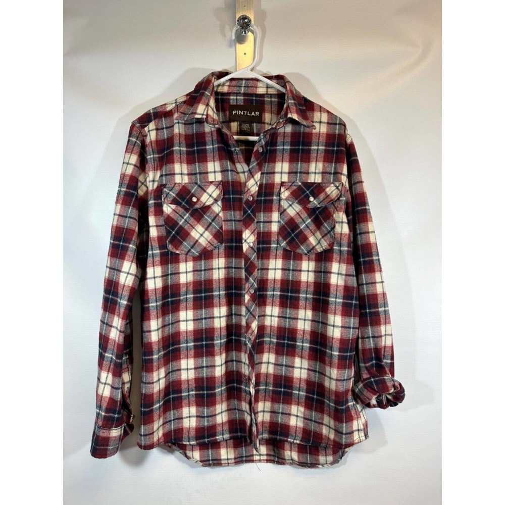PINTLAR SOFT FLANNEL Pearl snap SHIRT PLAID MENS SZ M LS Western D49